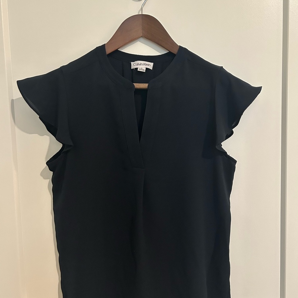 Calvin Klein Navy Blue Flutter Sleeve Top - Size S